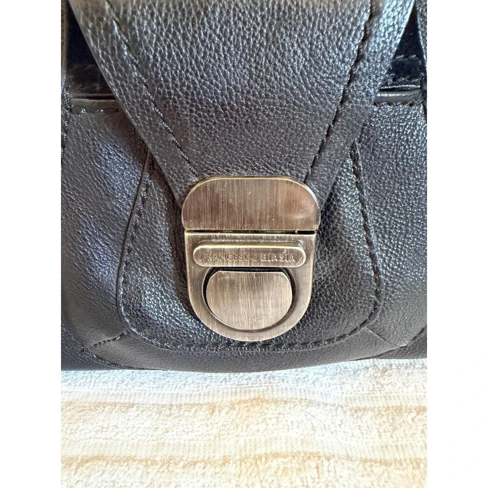 Francesco Biasia Black Leather Satchel Crossbody Top Handle Shoulder Bag